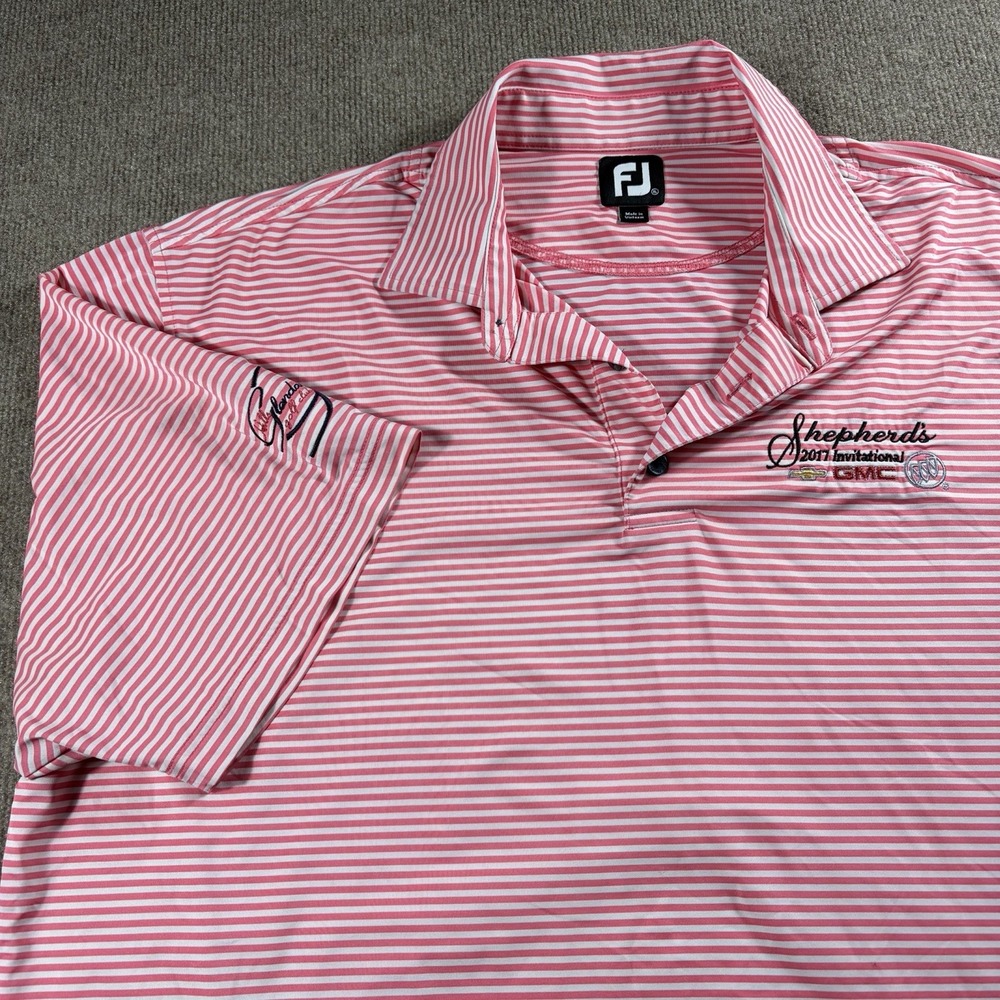 Footjoy FJ Mens Polo Shirt Size Xl Pink/white Stripped 2017 Shepherd Invitationa